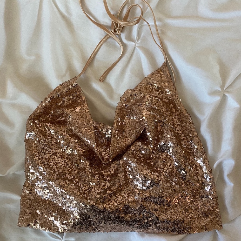 Rose Gold Sequin Halter Crop Top